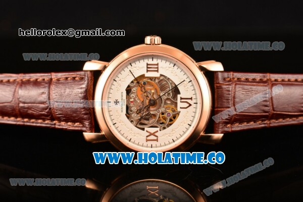 Vacheron Constantin Malte Asia Automatic Rose Gold Case with White Skeleton Dial and Roman Numeral Markers - Click Image to Close